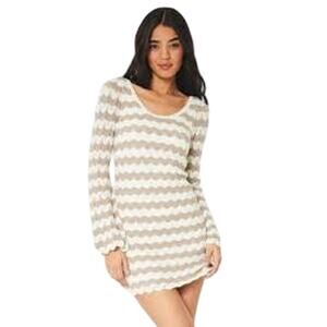 Hollister Tan & Cream Chevron Knit Sweater Dress Women’s XL Fall | Holiday